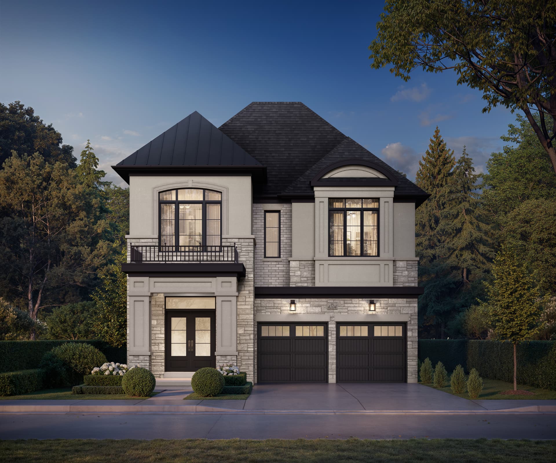 Rosemont Grove 4104 Elevation B — 41 foot luxury detached home rendering by Hallett Homes in Bram West, Brampton