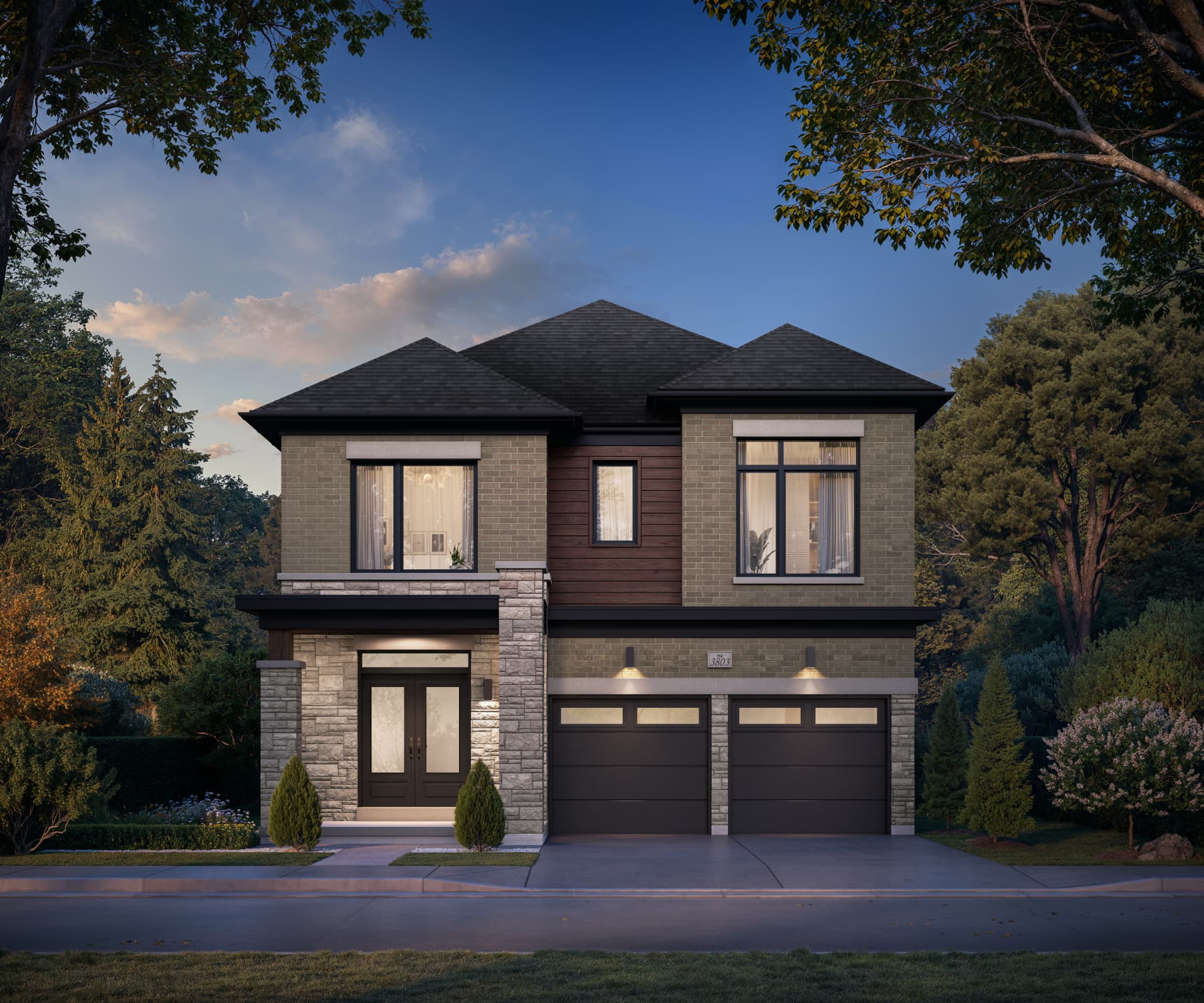 Rosemont Grove 3803 Elevation C — 38 foot detached home rendering by Hallett Homes in Bram West, Brampton